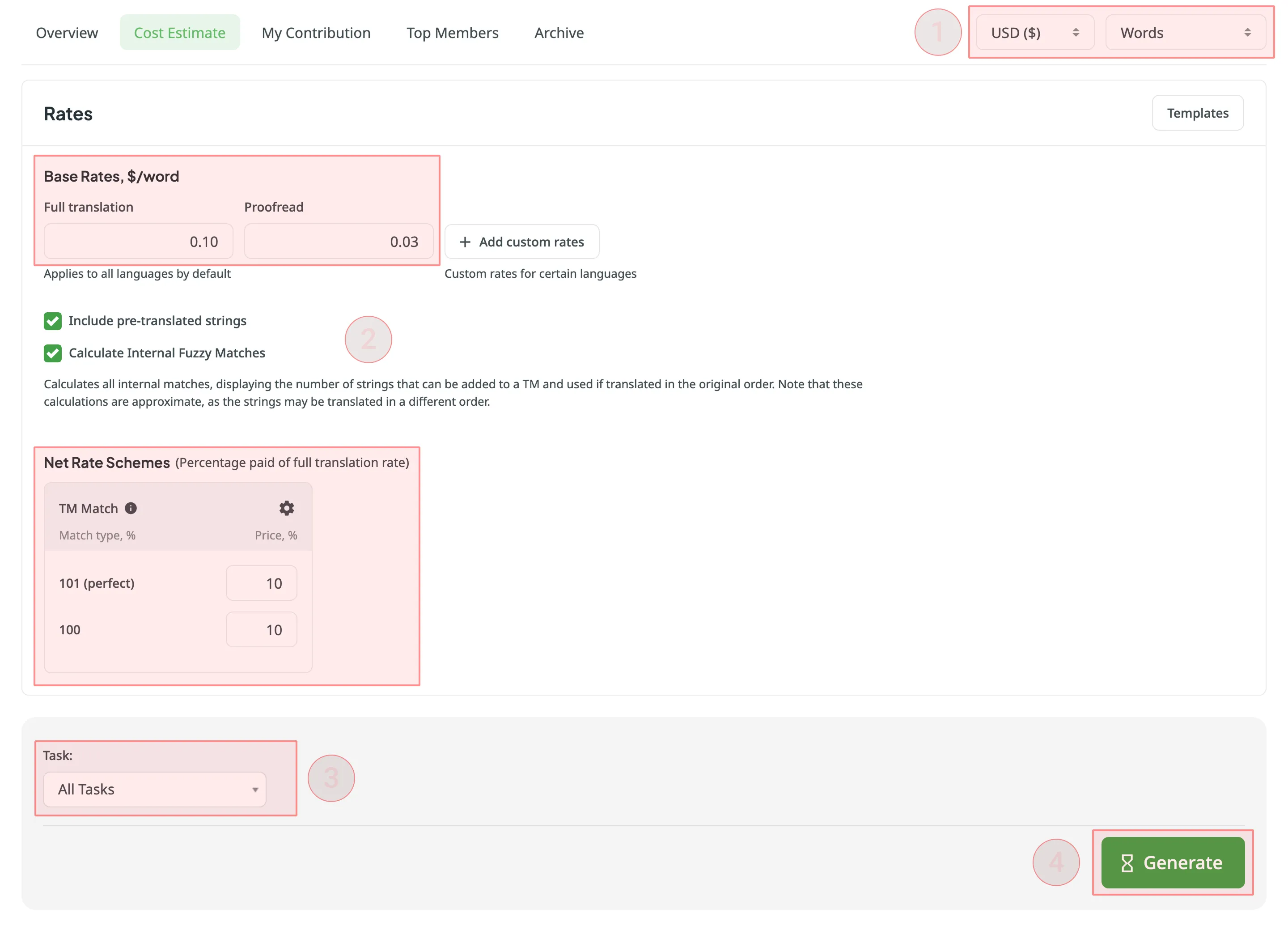 Generating Cost Estimate